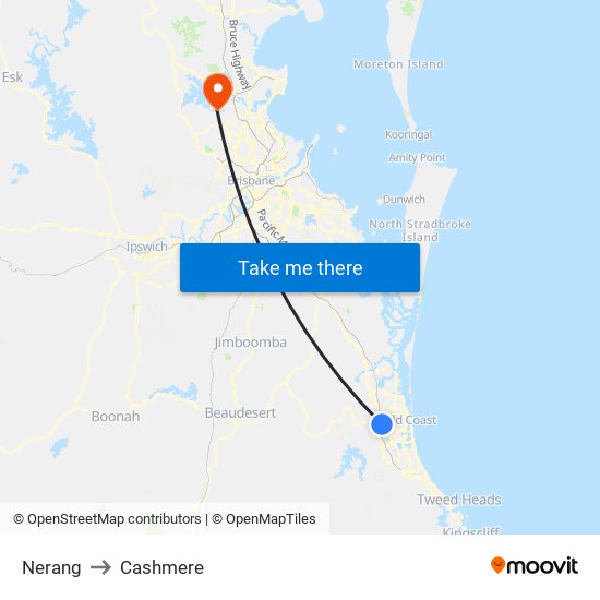 Nerang to Cashmere map