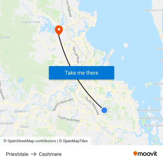 Priestdale to Cashmere map