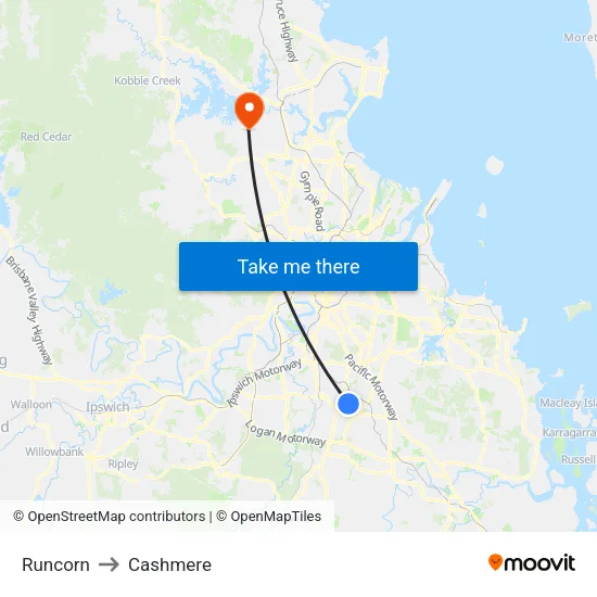 Runcorn to Cashmere map