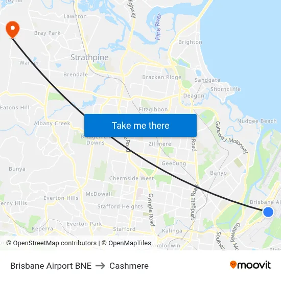 Brisbane Airport BNE to Cashmere map