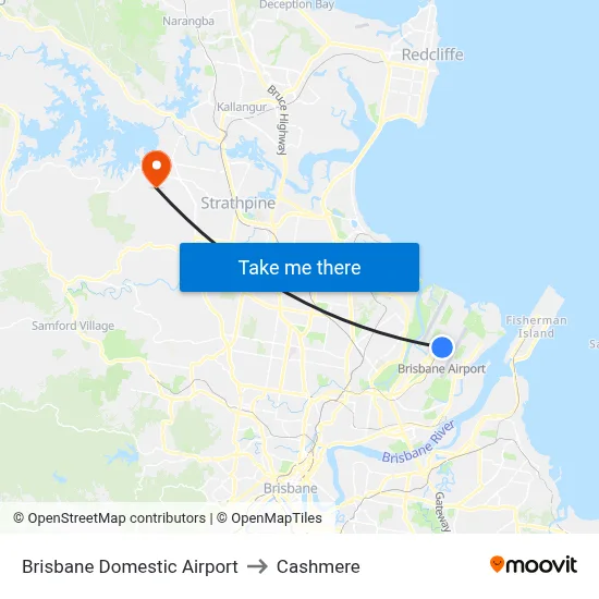 Brisbane Domestic Airport to Cashmere map