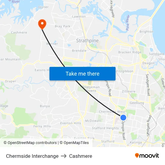 Chermside Interchange to Cashmere map