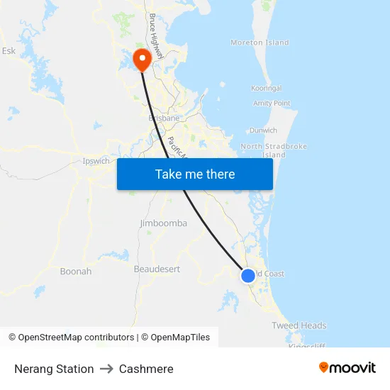 Nerang Station to Cashmere map