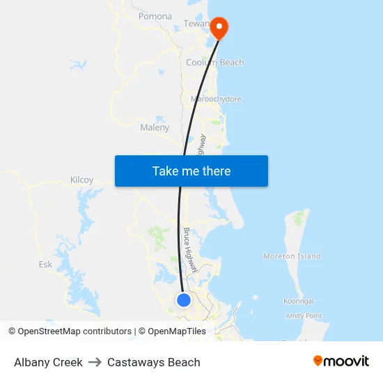 Albany Creek to Castaways Beach map