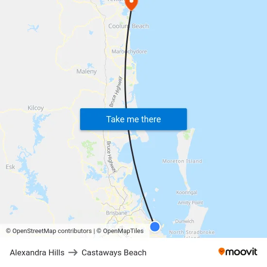 Alexandra Hills to Castaways Beach map