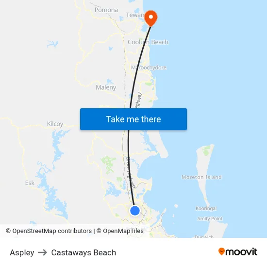 Aspley to Castaways Beach map
