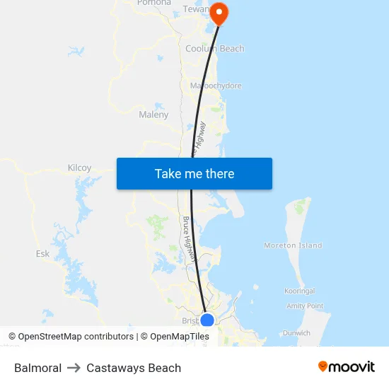 Balmoral to Castaways Beach map