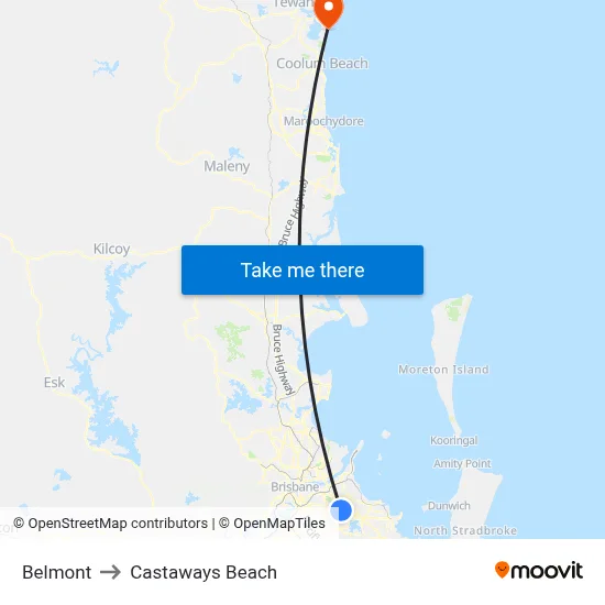 Belmont to Castaways Beach map