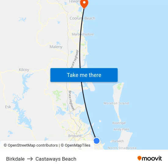 Birkdale to Castaways Beach map