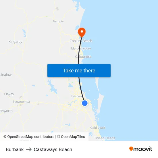 Burbank to Castaways Beach map