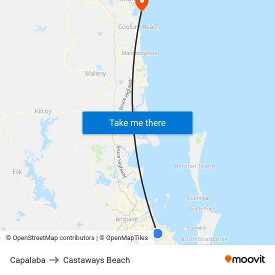 Capalaba to Castaways Beach map