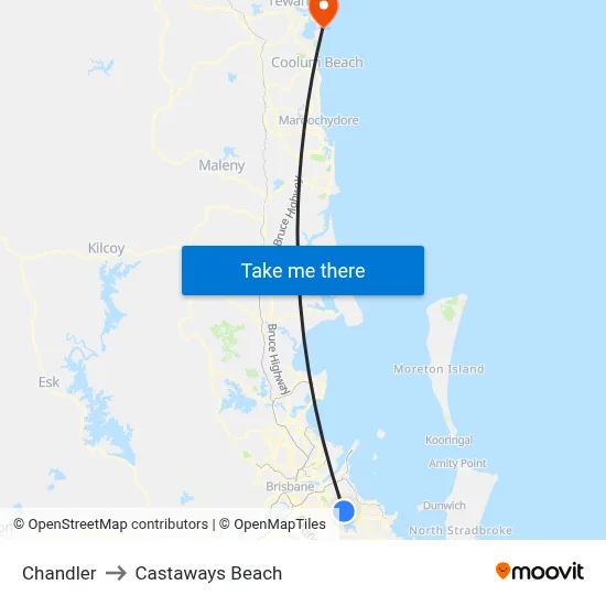 Chandler to Castaways Beach map