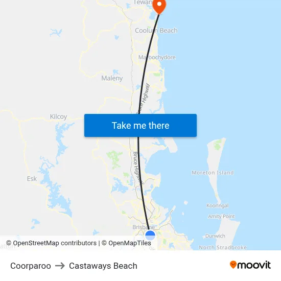 Coorparoo to Castaways Beach map