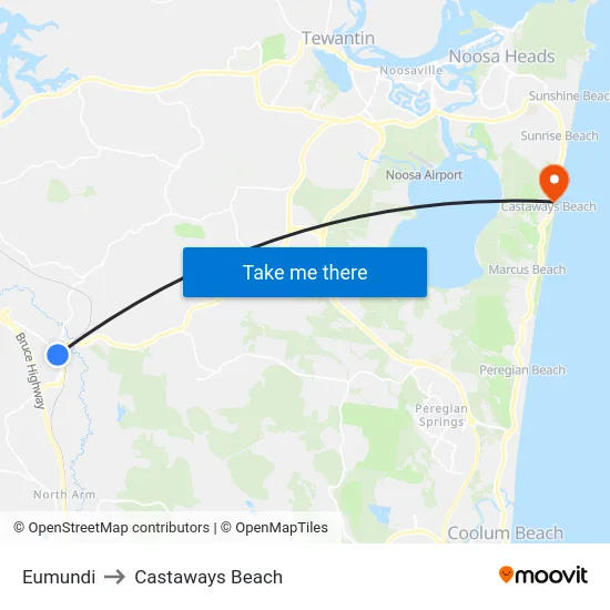 Eumundi to Castaways Beach map
