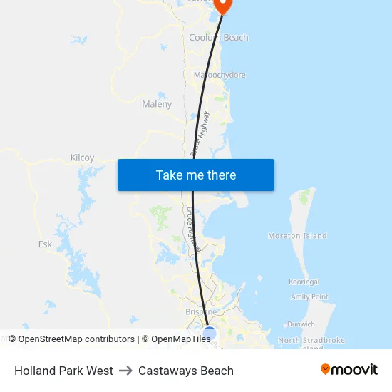 Holland Park West to Castaways Beach map