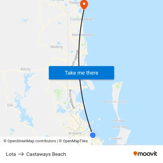 Lota to Castaways Beach map