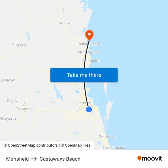 Mansfield to Castaways Beach map