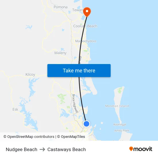 Nudgee Beach to Castaways Beach map