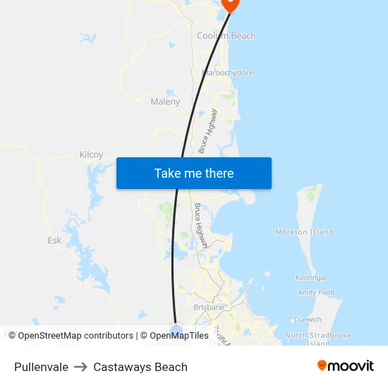 Pullenvale to Castaways Beach map