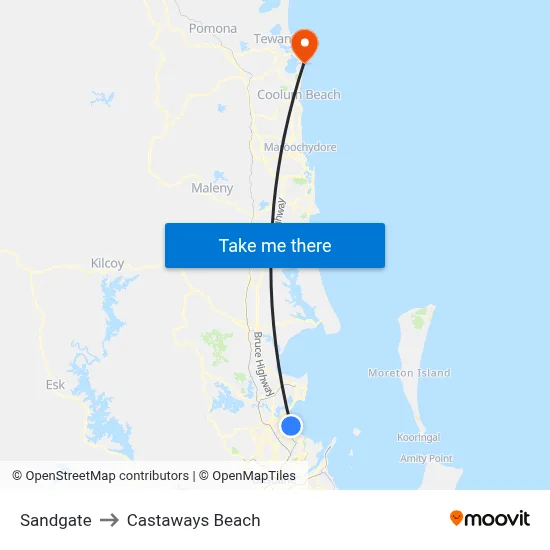Sandgate to Castaways Beach map