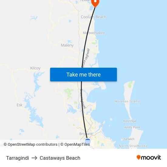 Tarragindi to Castaways Beach map