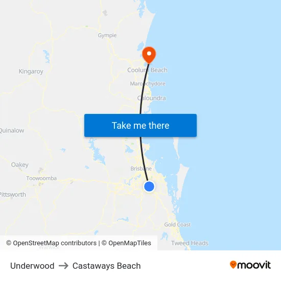 Underwood to Castaways Beach map