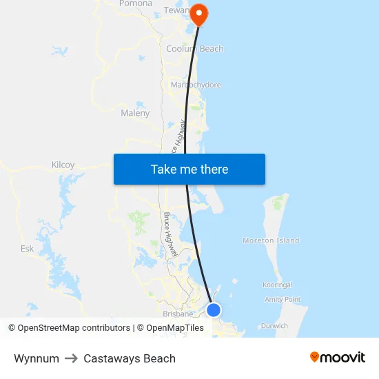 Wynnum to Castaways Beach map