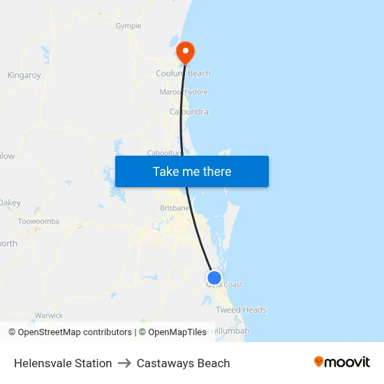Helensvale Station to Castaways Beach map