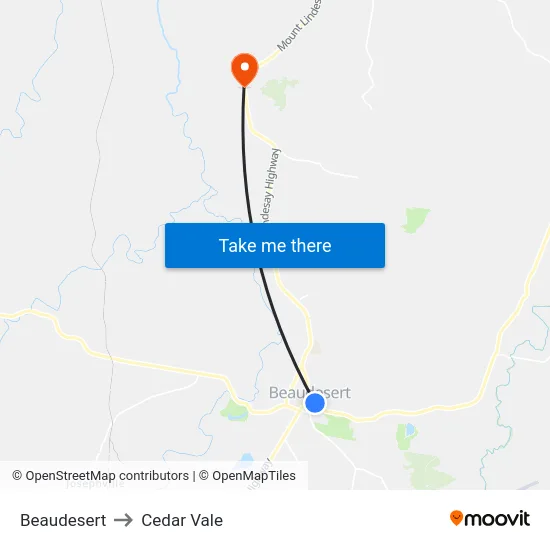 Beaudesert to Cedar Vale map