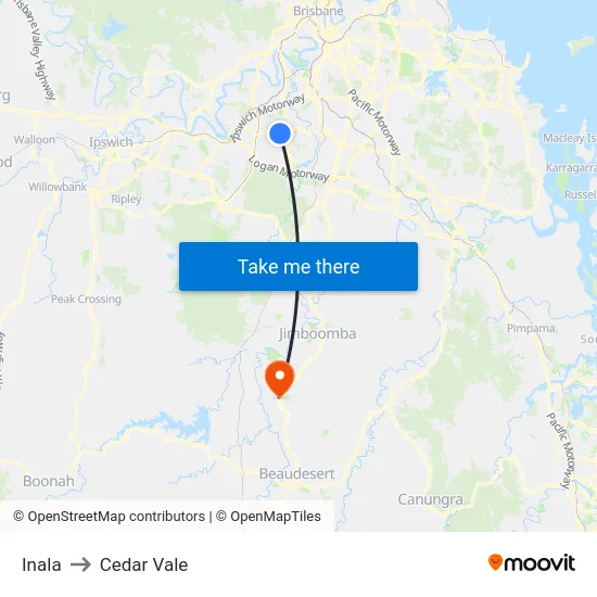 Inala to Cedar Vale map