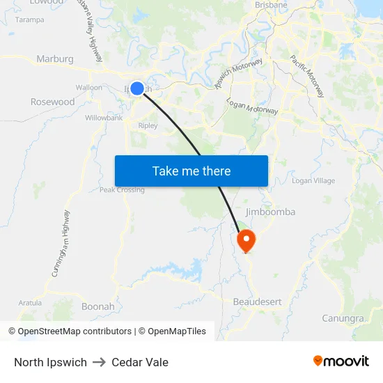 North Ipswich to Cedar Vale map