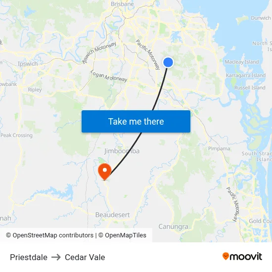 Priestdale to Cedar Vale map