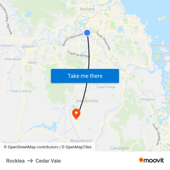 Rocklea to Cedar Vale map