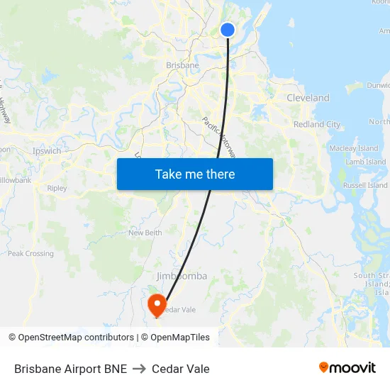 Brisbane Airport BNE to Cedar Vale map