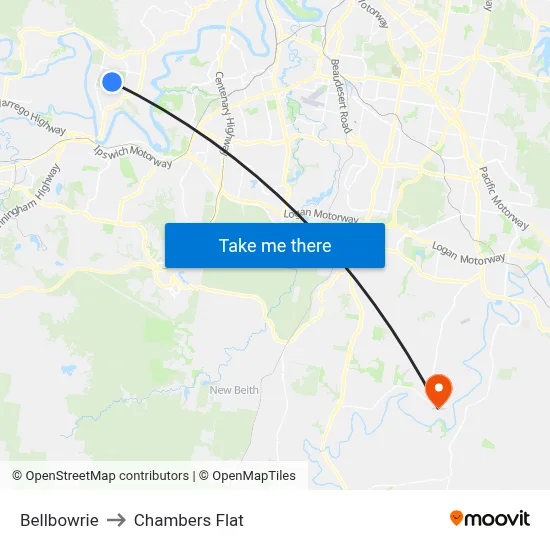 Bellbowrie to Chambers Flat map