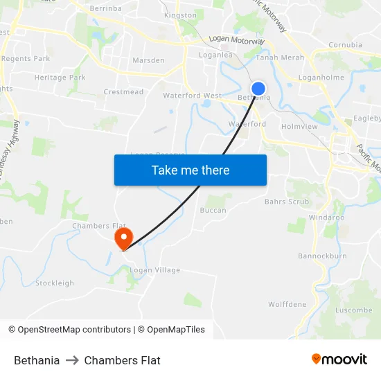 Bethania to Chambers Flat map