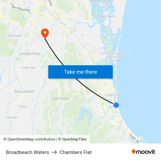 Broadbeach Waters to Chambers Flat map