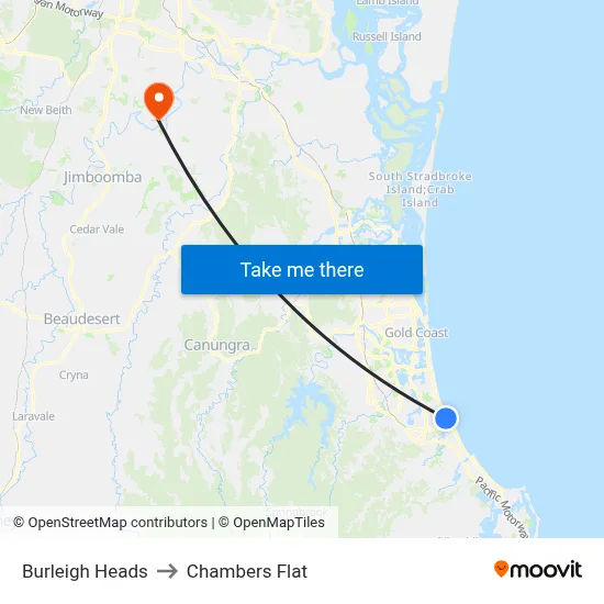Burleigh Heads to Chambers Flat map