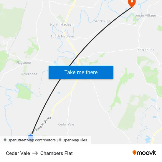 Cedar Vale to Chambers Flat map