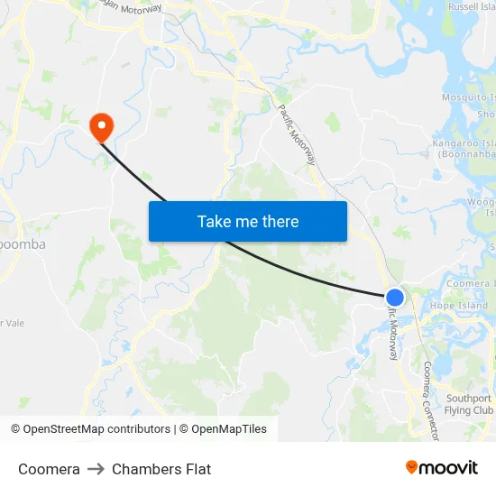 Coomera to Chambers Flat map