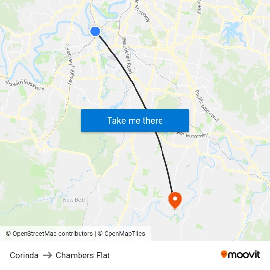Corinda to Chambers Flat map