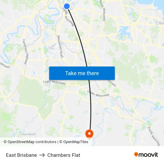 East Brisbane to Chambers Flat map