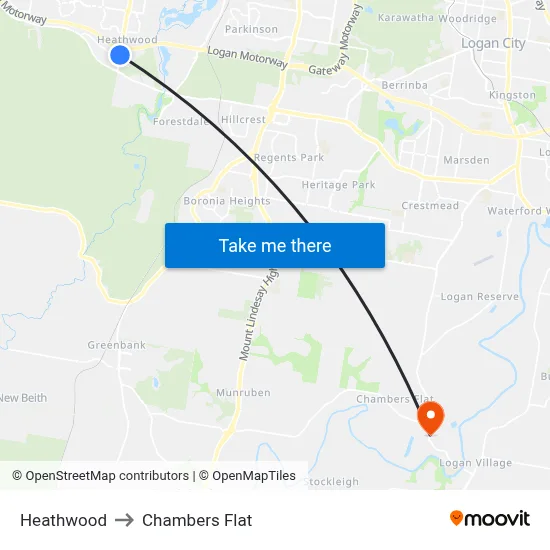 Heathwood to Chambers Flat map