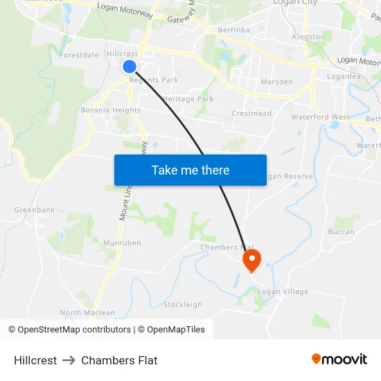 Hillcrest to Chambers Flat map