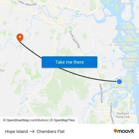 Hope Island to Chambers Flat map