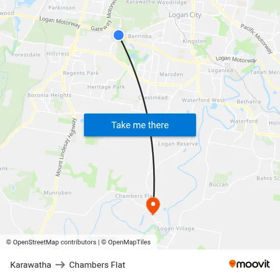 Karawatha to Chambers Flat map