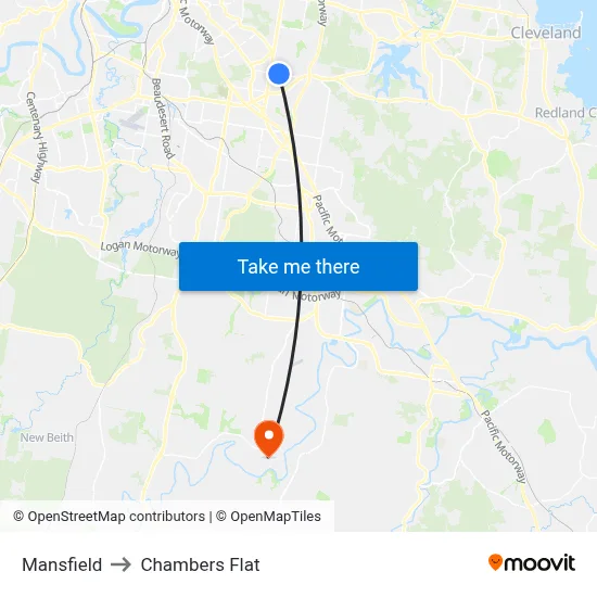 Mansfield to Chambers Flat map