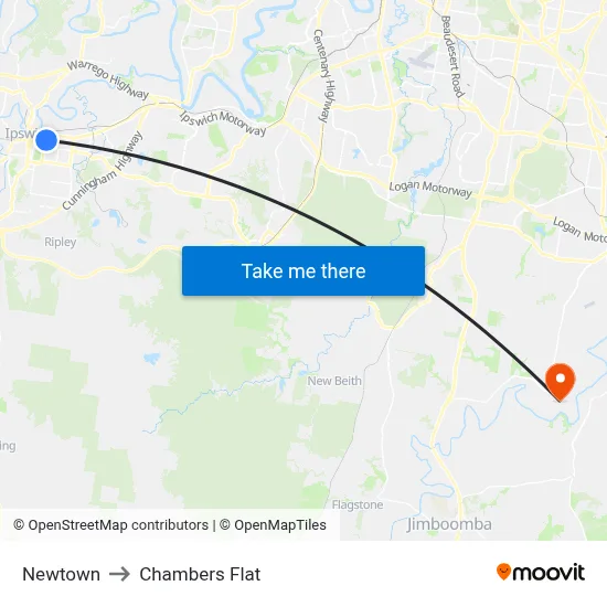 Newtown to Chambers Flat map