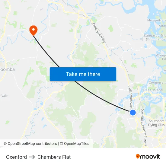 Oxenford to Chambers Flat map