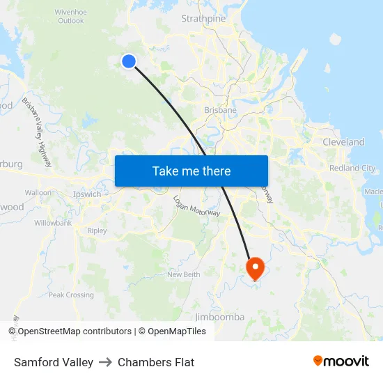 Samford Valley to Chambers Flat map